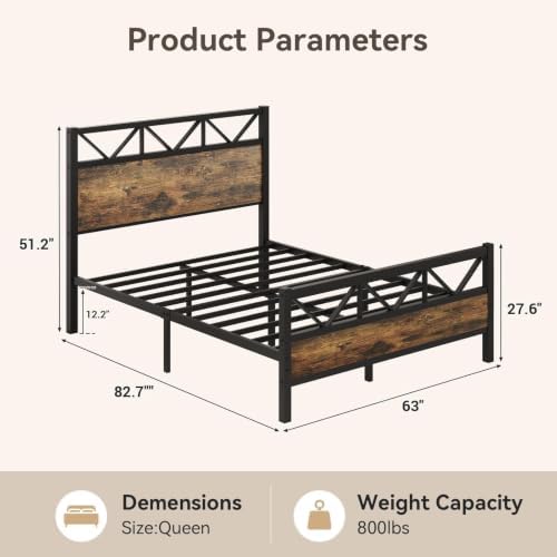 immerstable queen bed frame, 51.2" tall industrial headboard shown in use