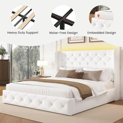 larmace queen size bed frame with led lights, front angle view