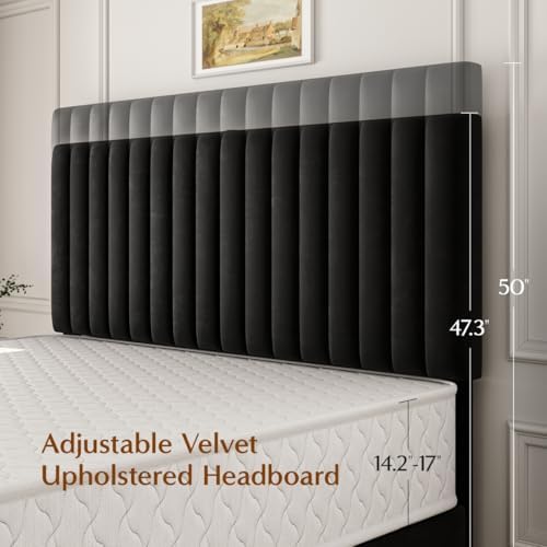 50" tall queen bed frame with adjustable headboard, close-up detail