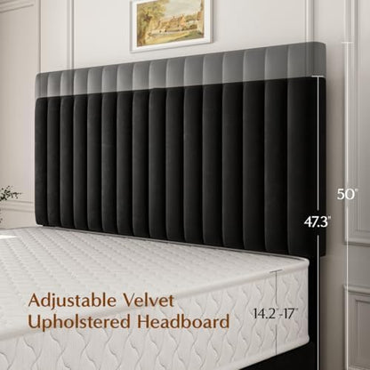 50" tall queen bed frame with adjustable headboard, close-up detail