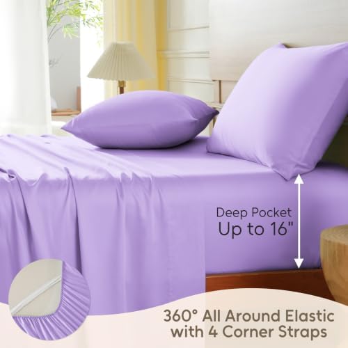 queen size tencel™ lyocell sheet set, 4‑piece eucalyptus, side view
