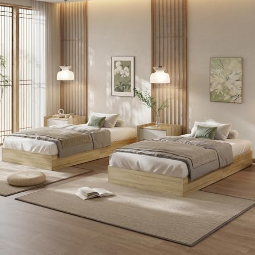garveehome wood platform bed frame, twin bed frame shown in use