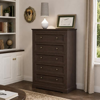 louvixa farmhouse dresser 5 drawer, bedroom chest of showing dimensions