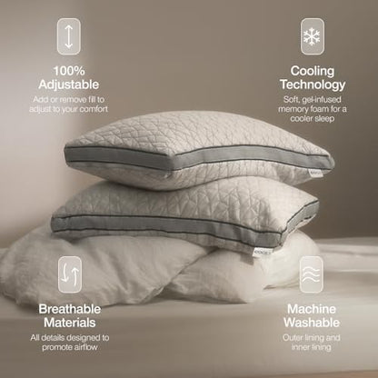 coop home goods eden cool adjustable pillow, king showing dimensions