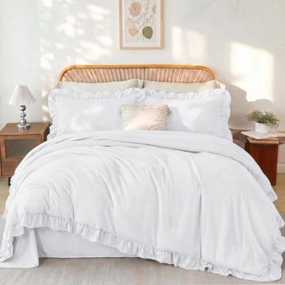 zrnbast white ruffle bedding set twin, 5-piece bed shown in use