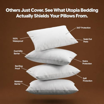 set of 8 pillow protectors with zipper standard shown in use