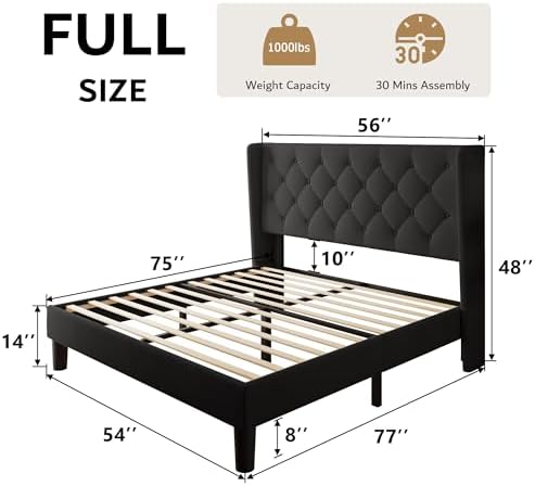ipormis full size platform bed frame with button shown in use