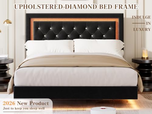 garvee floating bed frame queen size with smart, view 9