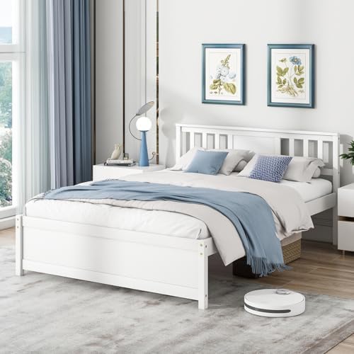giantex full size solid wood platform bed frame, close-up detail