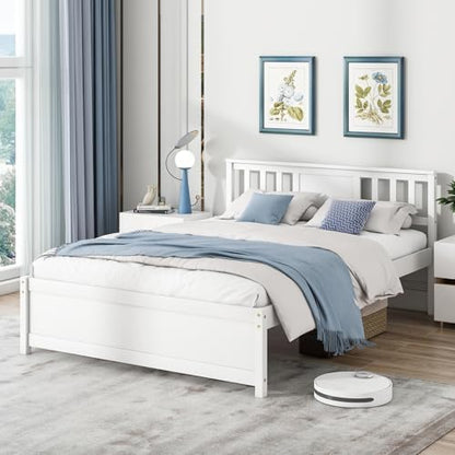 giantex full size solid wood platform bed frame, close-up detail