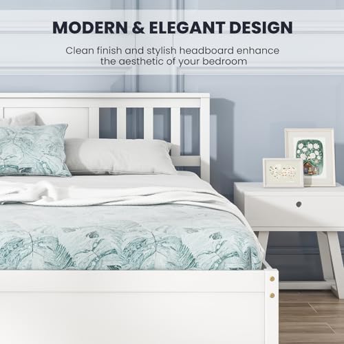 giantex full size solid wood platform bed frame, front angle view