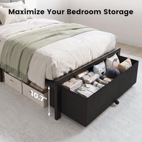 twin size bed frame with upholstered headboard and on a desk or shelf