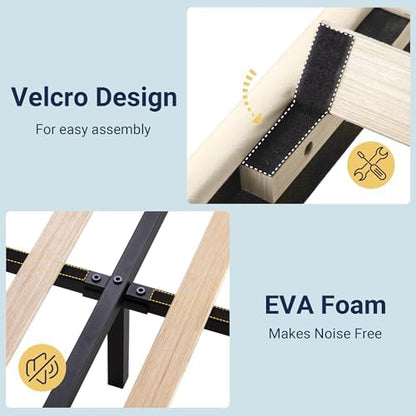 allewie twin size platform bed frame with fabric showing dimensions