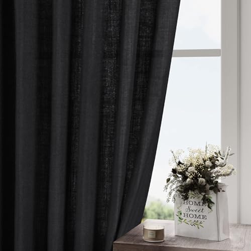 nanspring black curtains 95 inches long 2 panel, front angle view