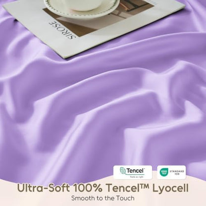 queen size tencel™ lyocell sheet set, 4‑piece eucalyptus on a desk or shelf