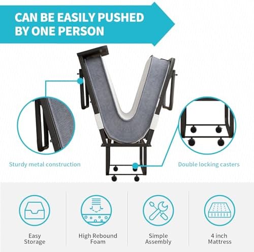 cecer twin size rollaway bed，75" x 38" folding, front angle view