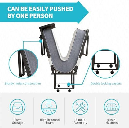 cecer twin size rollaway bed，75" x 38" folding, front angle view
