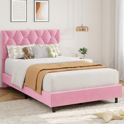 gaomon twin platform bed frame with adjustable upholstered, side view