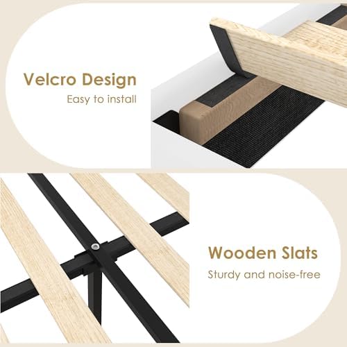 vecelo queen size platform bed frame with height on a desk or shelf