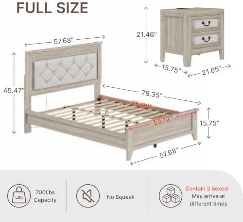 kislot upholstered led bed frame with nightstands set shown in use