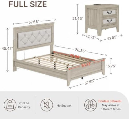 kislot upholstered led bed frame with nightstands set shown in use