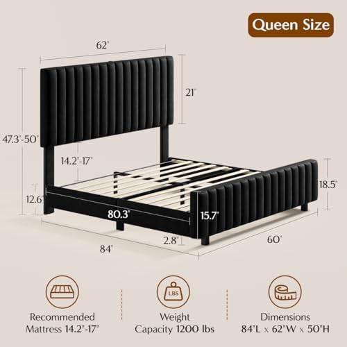 50" tall queen bed frame with adjustable headboard shown in use