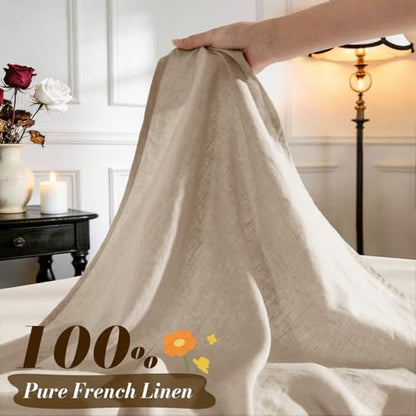 sonoro kate 100% french linen king size sheets shown in use