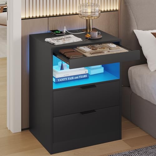 adorneve black led nightstand with wireless charging station, view 10