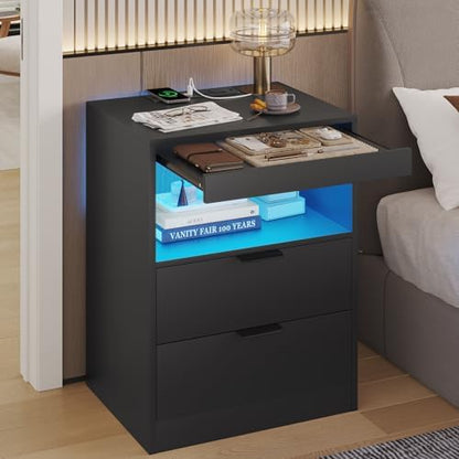 adorneve black led nightstand with wireless charging station, view 10