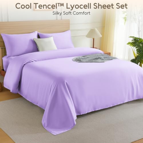 queen size tencel™ lyocell sheet set, 4‑piece eucalyptus, front angle view