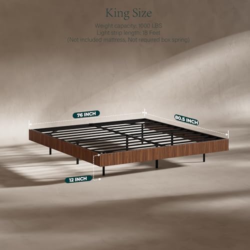evermagin 12in high walnut king floating bed frame shown in use