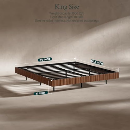 evermagin 12in high walnut king floating bed frame shown in use