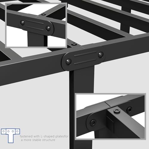 zizin twin size metal bed frame with headboard, side view