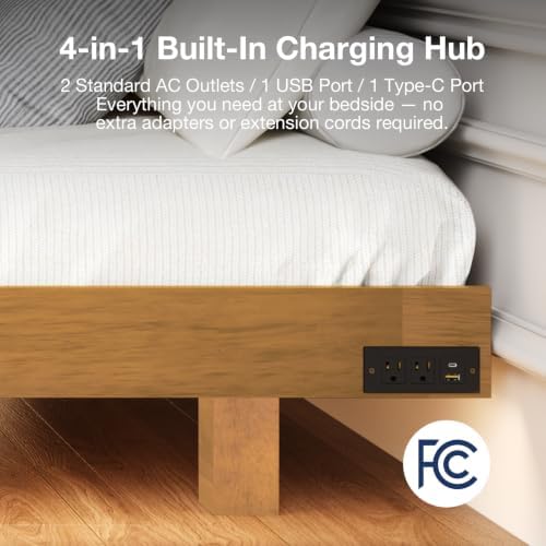 novilla floating solid wood king size bed frame, side view