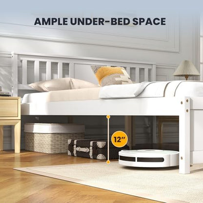 giantex full size solid wood platform bed frame on a desk or shelf