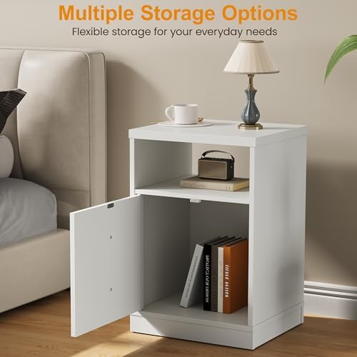 royalcraft white nightstand with storage shelf and door, side view