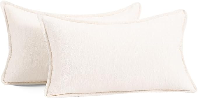Pack of 2 Cream White Decorative Throw Pillow Covers 12x20 Cozy Soft Chenille - Image 6
