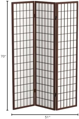 Red Lantern 6 ft. Tall Window Pane Shoji Screen - Walnut - 3 Panels