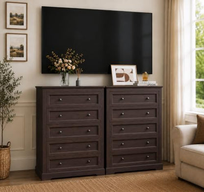 louvixa farmhouse dresser 5 drawer, bedroom chest of, side view