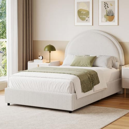 revominca twin size bed frame, boucle upholstered platform on a desk or shelf