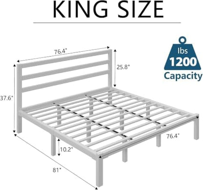 lovinson king size metal bed frame with headboard shown in use