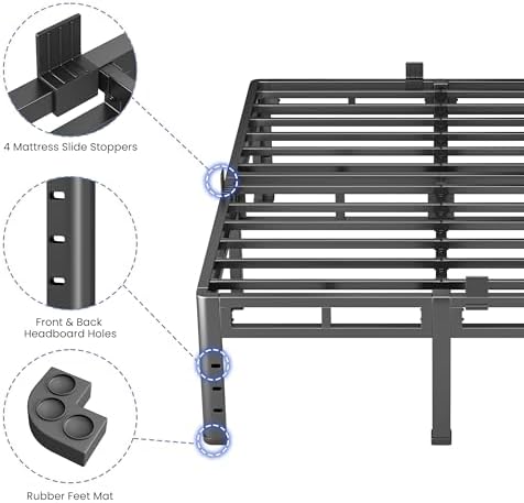 nkz queen size metal platform bed frame, 18 on a desk or shelf