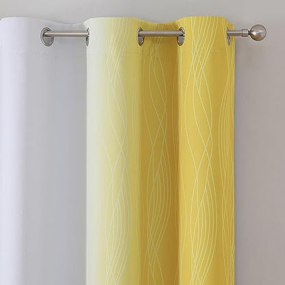yellow and greyish white ombre blackout curtains for, side view