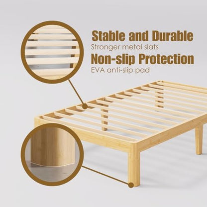 12" bamboo wood twin bed frame platform with on a desk or shelf