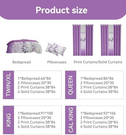 queen size purple bedspread set with curtains, view 9