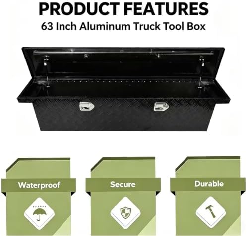 63 in aluminum truck bed tool box, crossover, side view