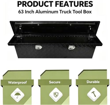 63 in aluminum truck bed tool box, crossover, side view