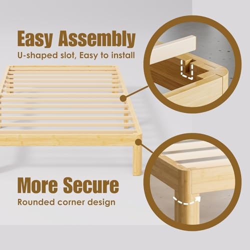 12" bamboo wood twin bed frame platform with, package contents