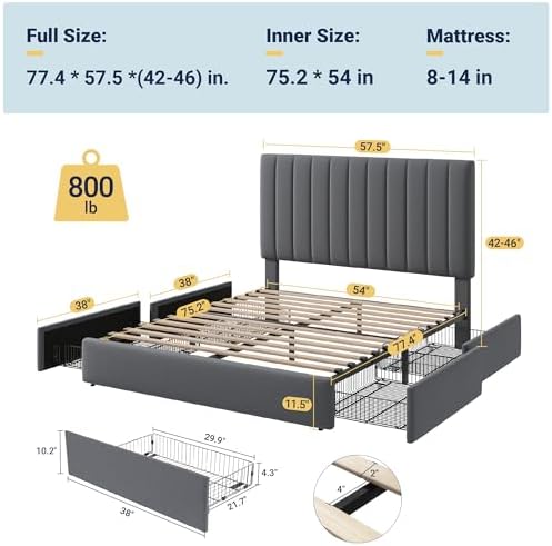 allewie full size storage bed frame, vertical channel shown in use