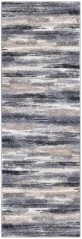 lansny modern abstract runner rug 2.6x8, grey black, view 9